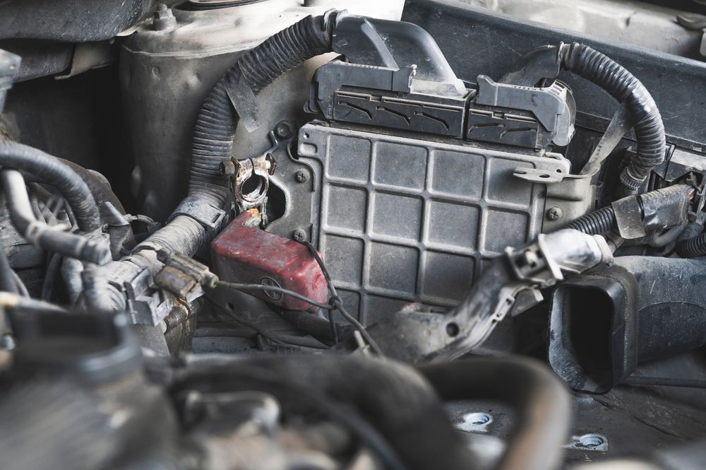 Car Engine Bay with Wiring and A Black Electrical Box — Dynamic Performance Systems in Ballarat, VIC