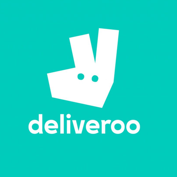 Logo Deliveroo: icona di un canguro bianco e marchio denominativo su sfondo verde acqua.