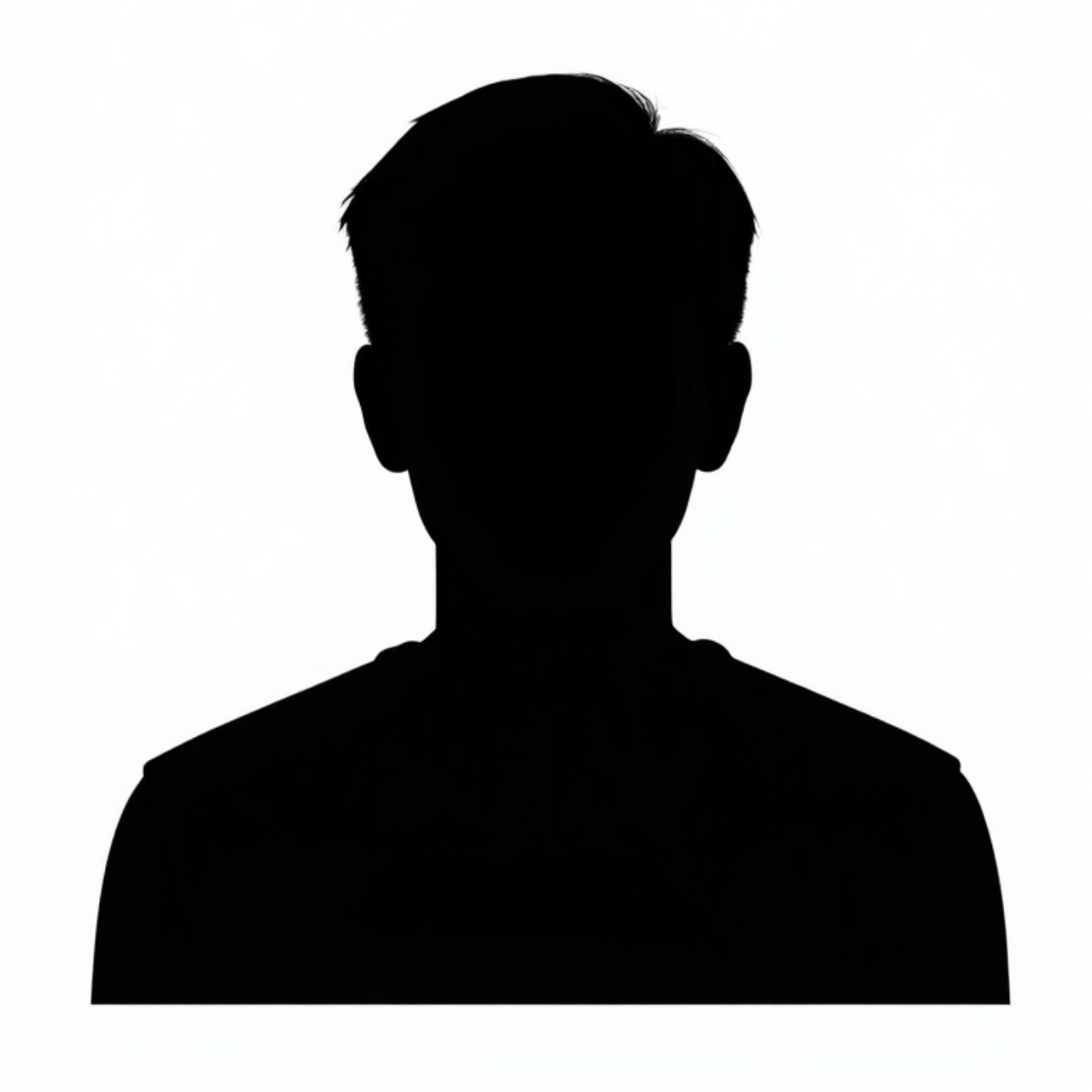 Black silhouette of a person’s head and shoulders on a white background
