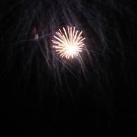 Bright white firework bursting against a dark night sky