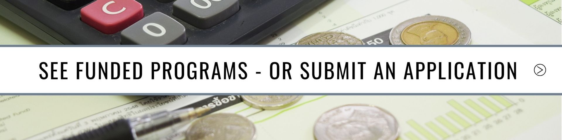 Banner with coins, red keyboard keys, and text: “SEE FUNDED PROGRAMS - OR SUBMIT AN APPLICATION”