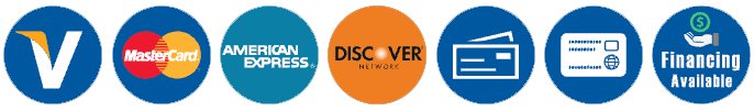 Payment logos for Visa, Mastercard, American Express, Discover, debit card, and financing available.