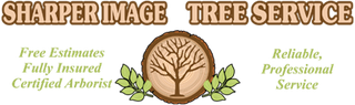 Sharper Image Tree Service logo with a tree illustration, stating