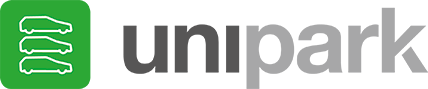 Gå til forside Et logo for unipark med en grøn cirkel og biler på
