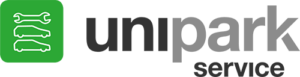 Et grønt og hvidt logo til unipark service