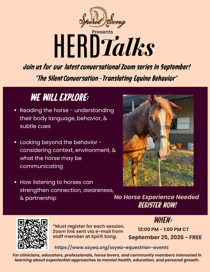 Flyer for HERD Talks: horses in pasture, introductory pricing, webinar info, and QR code Flyer for HERD Talks: horses in pasture, introductory pricing, webinar info, and QR code