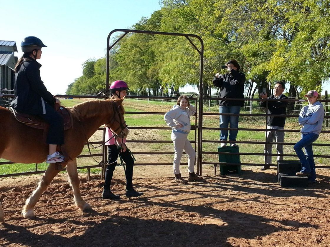 Group of Girls Looking at a Horse - Anna, TX - Spirit Song Youth Equestrian Academy A group of people are standing around a horse in a fenced in area