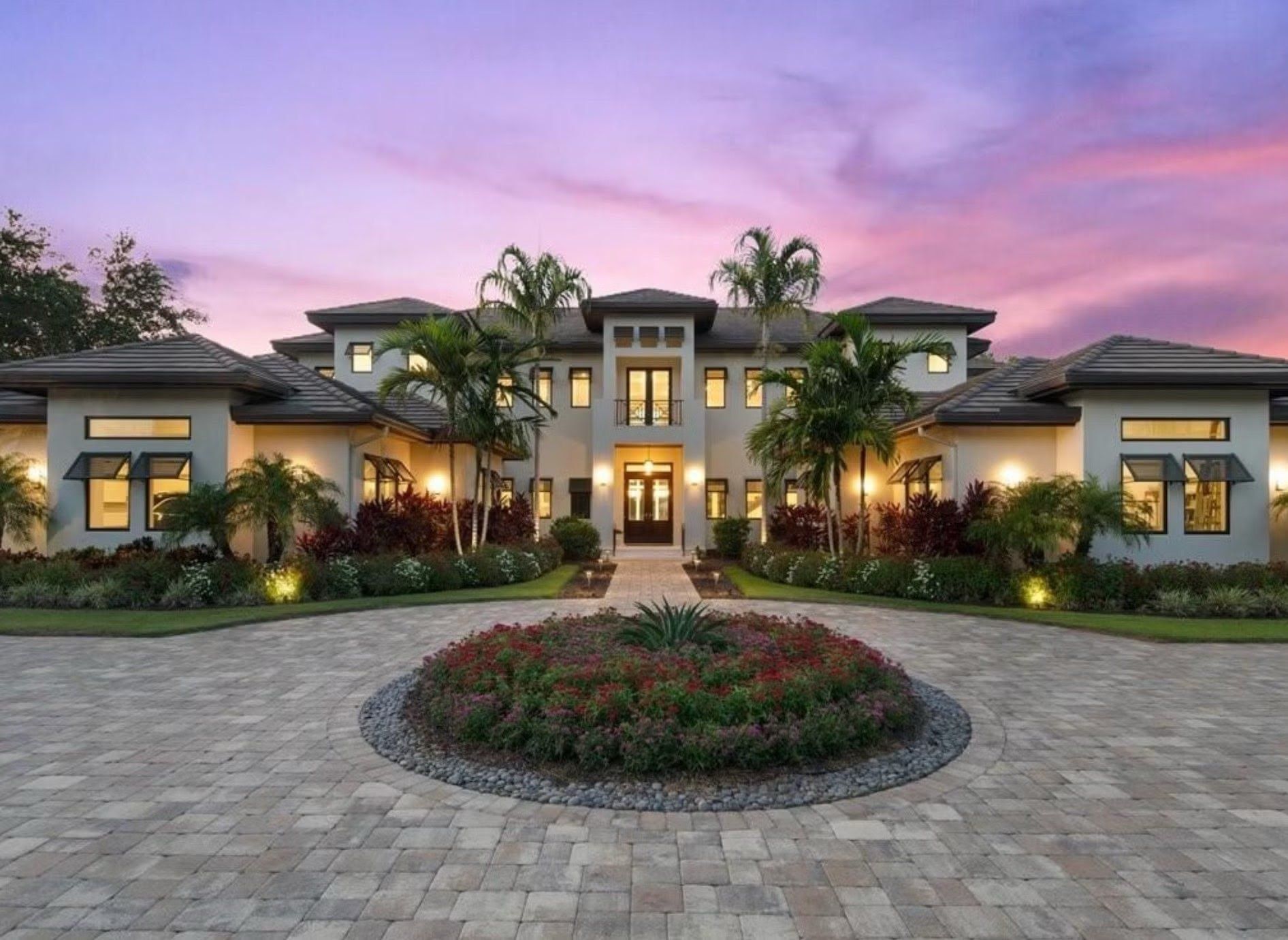 Exterior design of house, home and pool villa feature swimming pool, terrace, landscape garden and sun bed