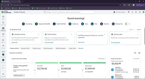 Quickbooks Online Homepage