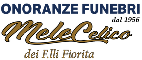Logo for “Onoranze Funebri Mele Celica dei F.lli Fiorita,” in navy, gold, and brown, with “dal 1956”