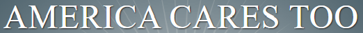 “America Cares Too” text in white on a blue background