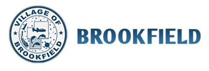 Village of Brookfield seal and blue BROOKFIELD wordmark on a white background