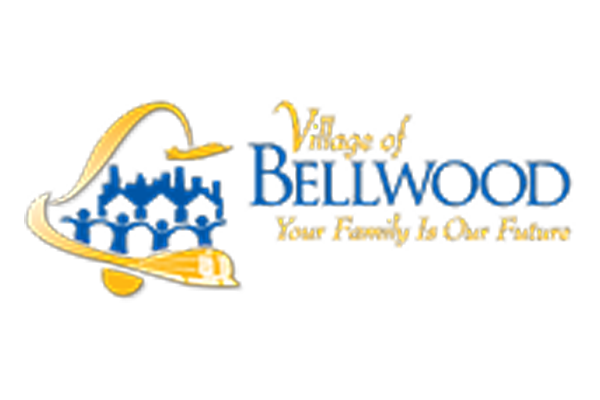Village of Bellwood logo with blue houses and gold swoosh, tagline “Your Family Is Our Future”