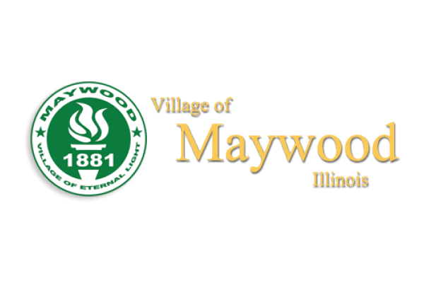 Village of Maywood, Illinois logo with green seal and gold text