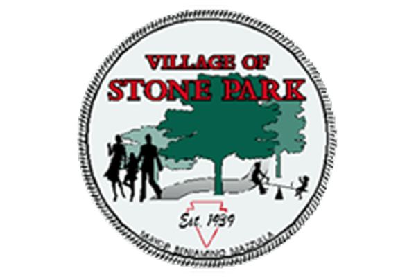 Village of Stone Park seal with tree, silhouettes, and “Est. 1929” text