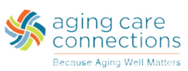 Aging Care Connections logo with multicolored ribbon icon and tagline “Because Aging Well Matters”