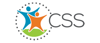 CSS logo with blue and orange figures in a dotted circle