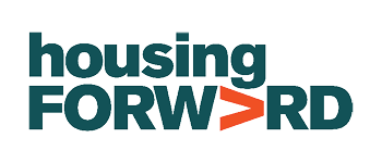 Housing Forward logo in teal, with orange arrow in the word “FORWARD”