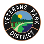 Veterans Park District circular logo with a scenic park landscape and winding path