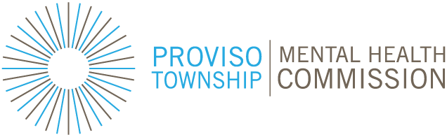 Proviso Township Mental Health Commission logo with blue sunburst icon and gray-blue text