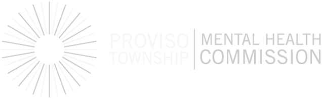 Proviso Township Mental Health Commission logo with a sunburst graphic and gray text on a white background