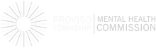 Proviso Township Mental Health Commission logo with a sunburst graphic and gray text on a white background