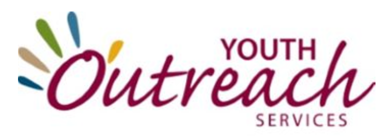 Youth Outreach Services logo with colorful abstract leaf shapes and maroon text on a white background