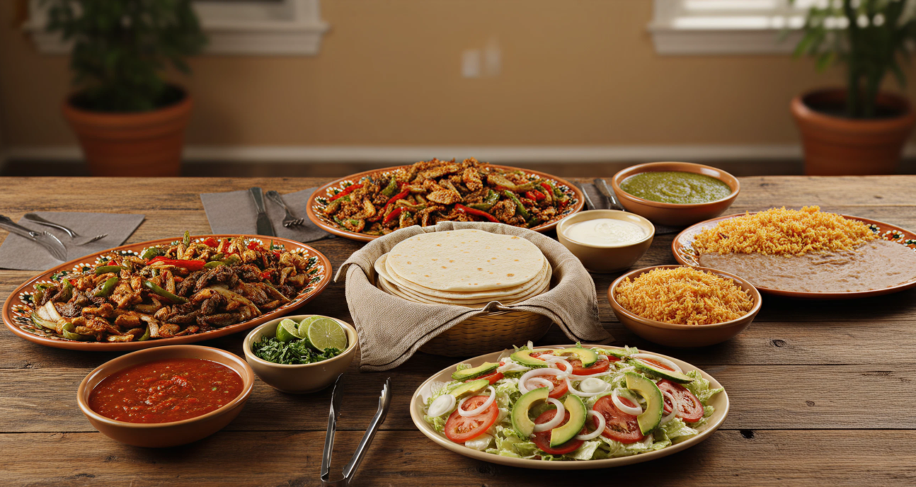 Assorted Indian dishes and breads on a wooden table, including curries, rice, naan, and salad. Assorted Indian dishes and breads on a wooden table, including curries, rice, naan, and salad.