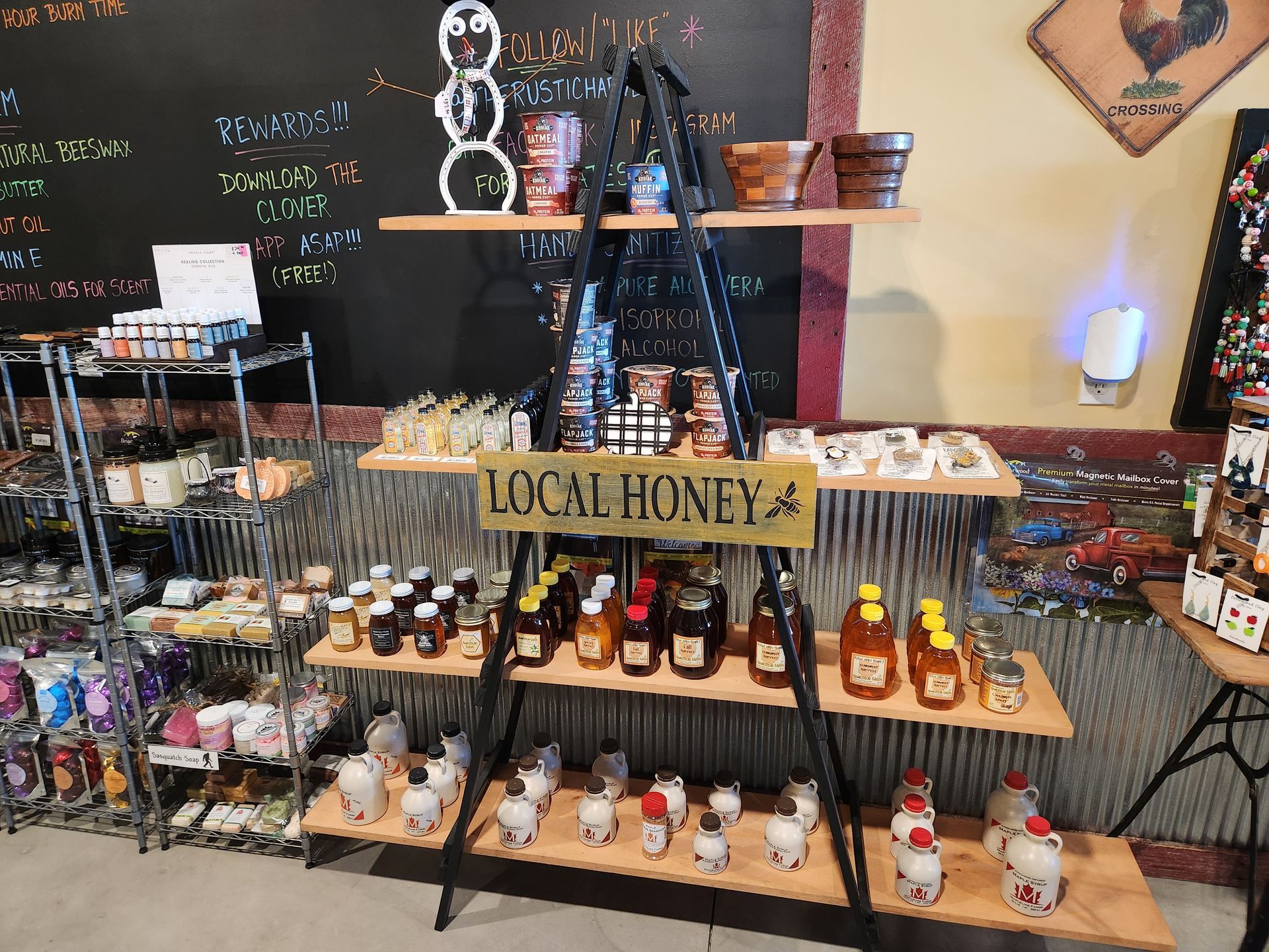 A display of local honey in a store