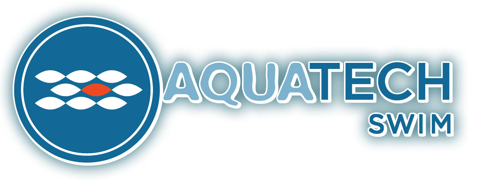 Aquatech Swim logo with blue circular icon and white text on a light background