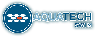 AQUATECH SWIM logo with a blue circular emblem and white text on a white background
