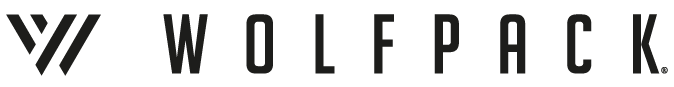 Logotipo: &laquo;WOLF PACK&raquo;. La &laquo;W&raquo; est&aacute; estilizada con l&iacute;neas diagonales. Texto negro sobre fondo blanco.