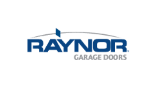 Raynor Garage Doors logo in blue and gray on a white background