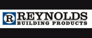 The logo for reynolds building products is on a black background