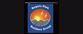 Rogers park builders group logo on a blue background
