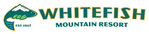 A whitefish mountain resort logo with a fish and mountains