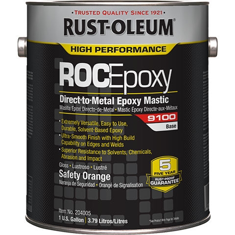 Rust-Oleum Professional RocEpoxy direct-to-metal epoxy mastic can, black and yellow label