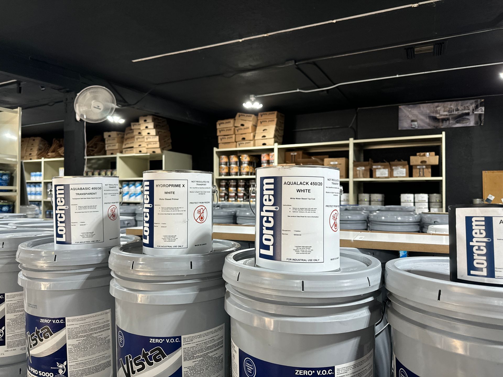 A lot of lorchem buckets are stacked on top of each other