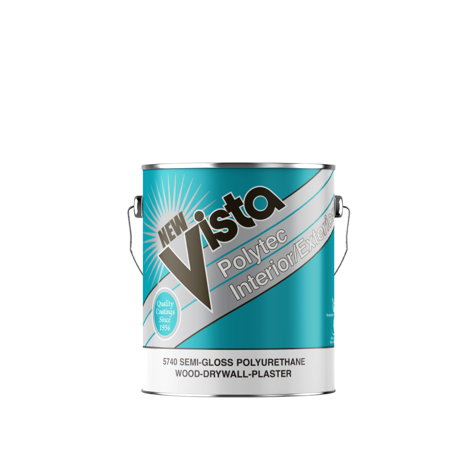 Teal and silver Vistast Plywood Interior paint can with handle and white lid
