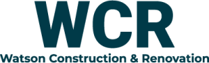 WCR logo: Dark teal letters on a white background. 