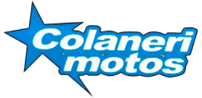 Logotipo de Colaneri Motos en estrella azul. Texto blanco sobre degradado azul.