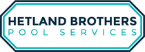 The logo for hetland brothers pool services is blue and white.