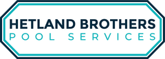 The logo for hetland brothers pool services is blue and white.