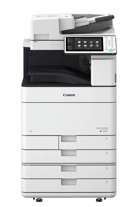 A canon printer is sitting on top of a white table.