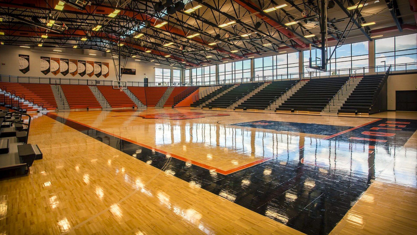 Belding High School features plenty of Interkal EXCEL Seat Modules on telescopic bleachers in stadium configuration.