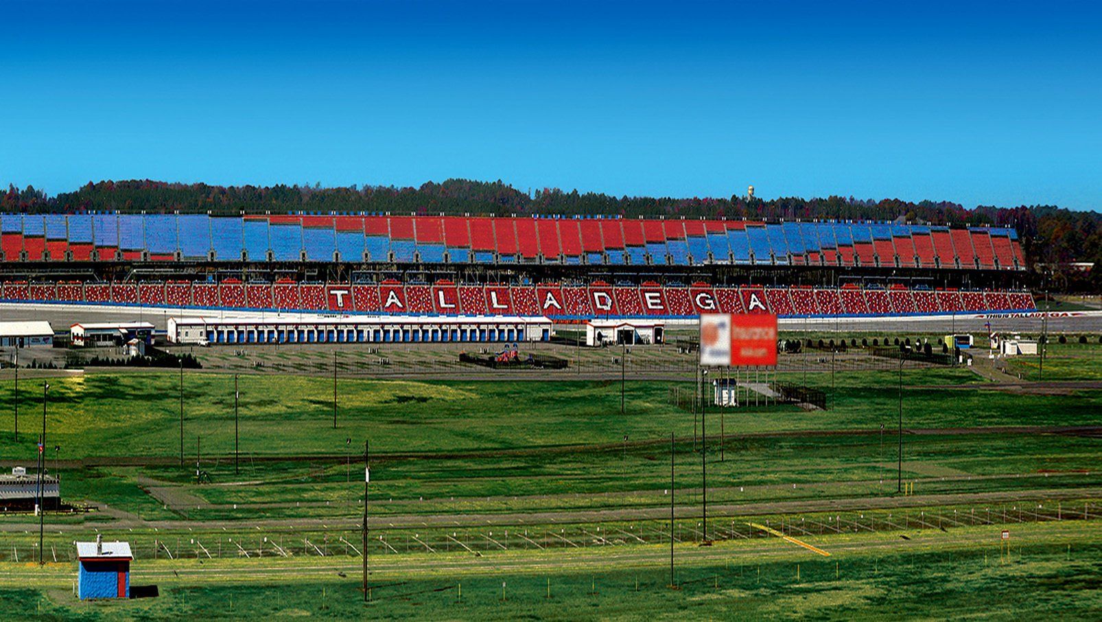 Interkal AURA Solid Stadium Chairs in red, white, blue and black at the iconic Talladega Superspeedway.