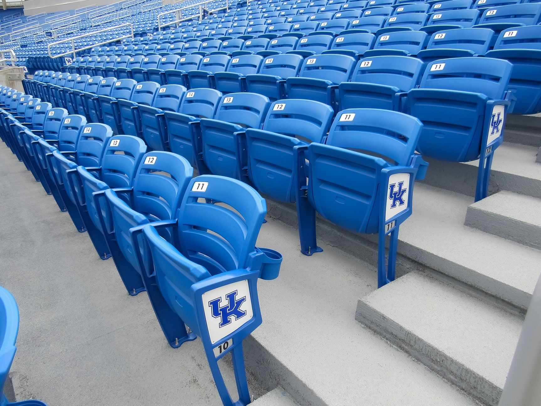 Blue Interkal AURA Slat Stadium Chairs at Kroger Field, on the University of Kentucky.