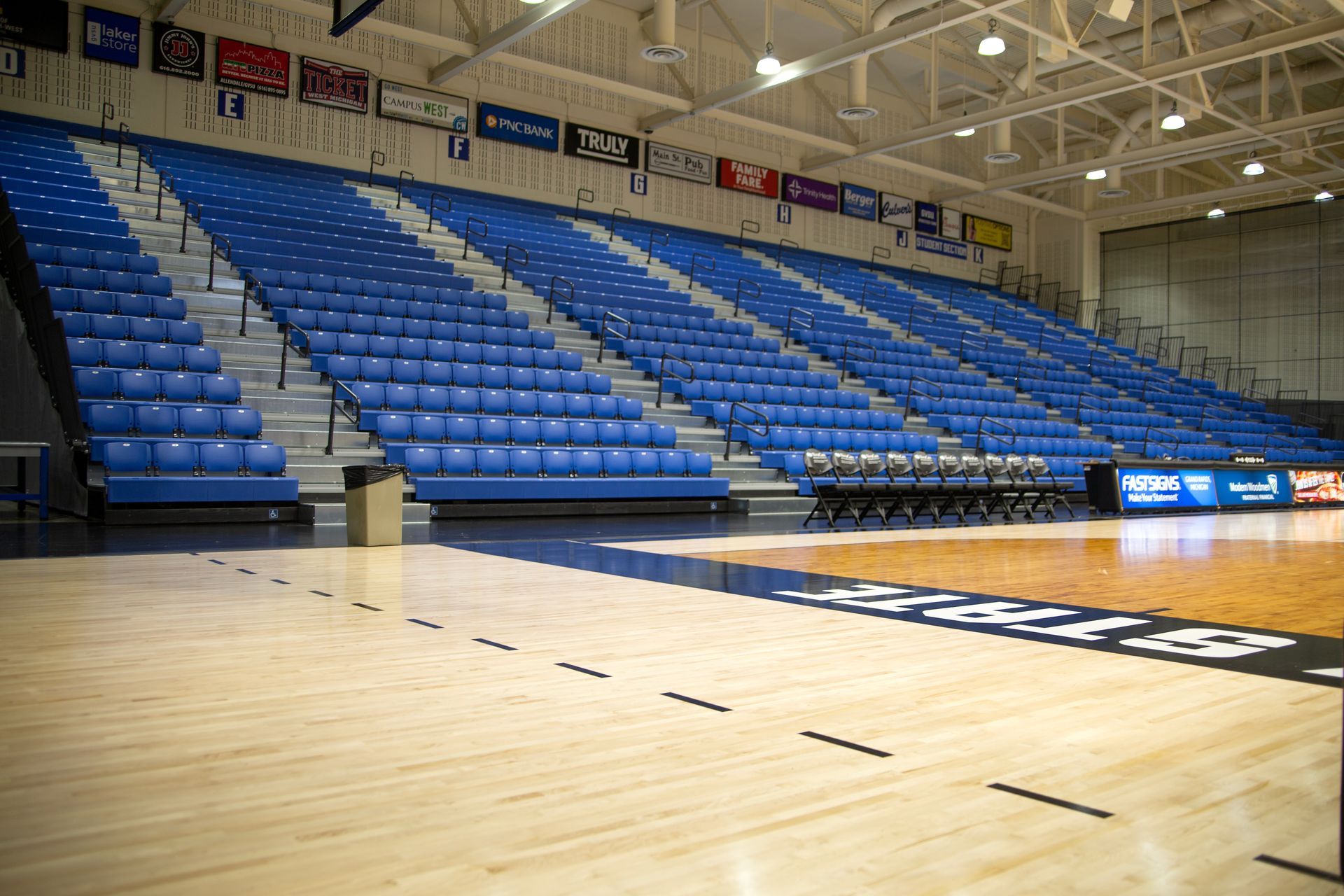 Royal Blue ESM bleachers with ComfoBack Backrest at Grand Valley State University