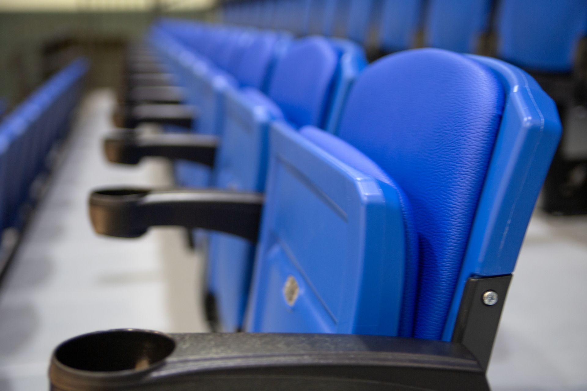 A close up of the onserts on Royal Blue VISION Platform Chairs at Grand Valley State University