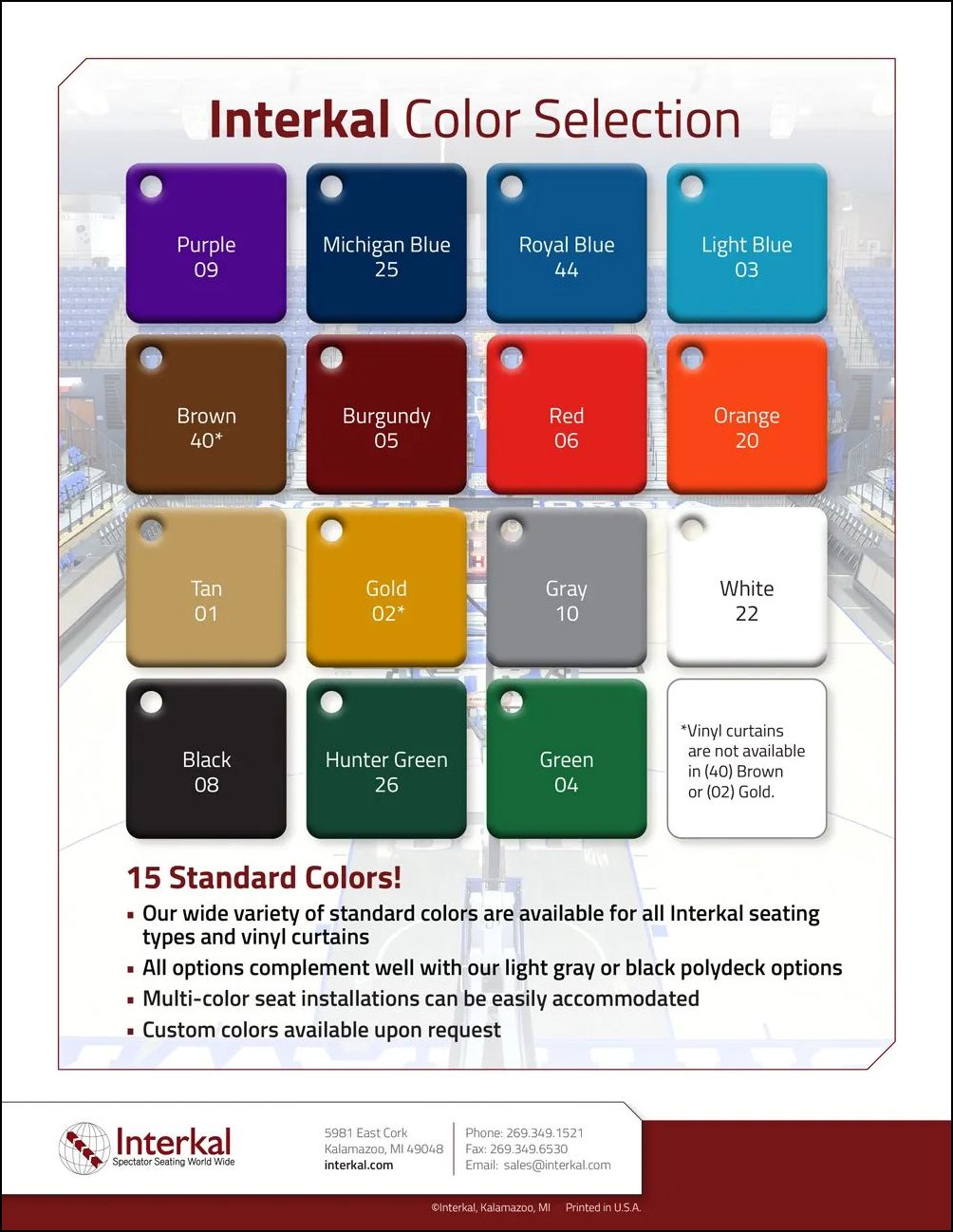 Interkal Color Selection for Platform and Fixed Seating brochure cover